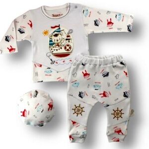NEW Adorable and Comfortable-Sailor Baby Boy 3 Piece Set in High-Quality Cotton.